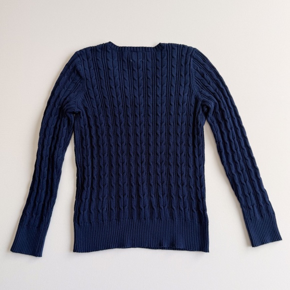 St. Johns Bay Cable Knit Sweater Large Navy Tennis Prep Old Money Academia - Picture 2 of 12